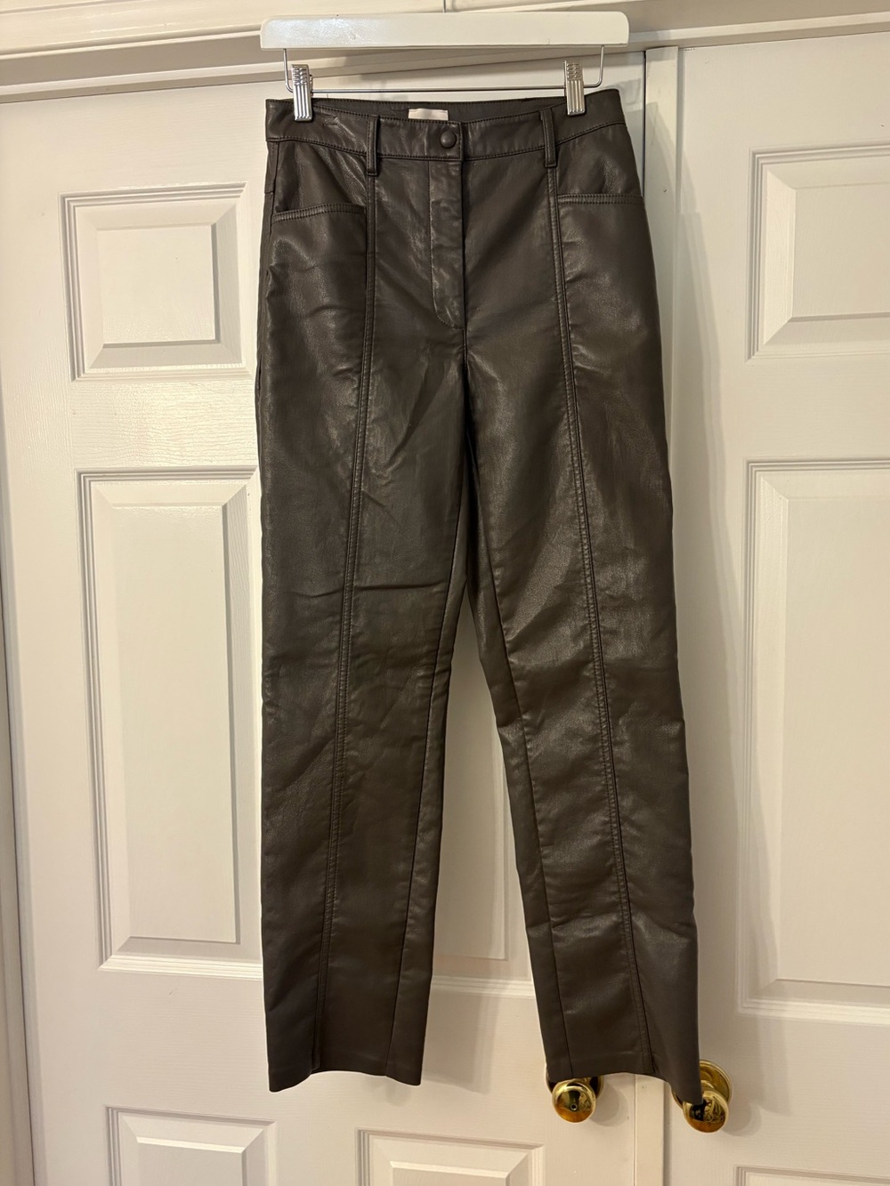 Aritzia Wilfred Highrise Dark Taupe Faux Leather Straight-Leg Pants Size 4 - Picture 4 of 12